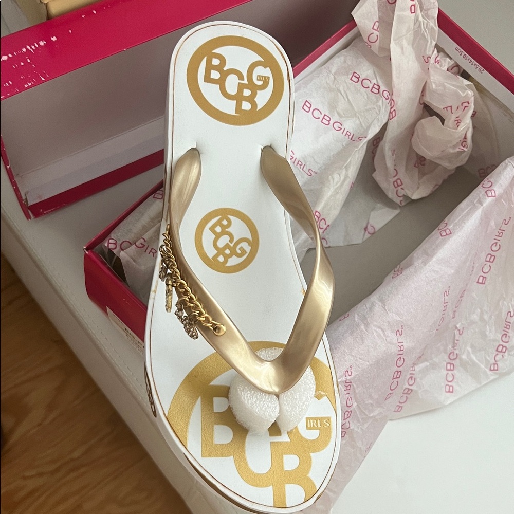 BCBGirls Gold and White Sandals with Heart Charm